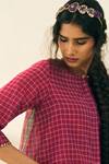 Swatti Kapoor_Multi Color Handloom Cotton Beads Round Neck, Oscar Checkered Handwoven Blouse _Online_at_Aza_Fashions