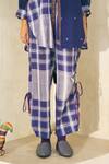 Buy_Swatti Kapoor_Blue Cotton Embroidery, Beads, Tassels Collared Peter Checkered Pant Set _Online_at_Aza_Fashions