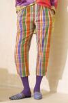 Buy_Swatti Kapoor_Multi Color Cotton Embroidery Coco Checkered Pant 