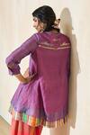 Swatti Kapoor_Purple Silk, Cotton Beads Split V-neck Sam Handwoven Kurta _Online_at_Aza_Fashions