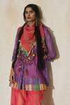 Swatti Kapoor_Purple Silk, Cotton Beads Split V-neck Sam Handwoven Kurta _at_Aza_Fashions