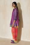 Shop_Swatti Kapoor_Purple Silk, Cotton Beads Split V-neck Sam Handwoven Kurta 