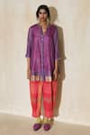 Buy_Swatti Kapoor_Coral Cambric Embroidery Rio Checkered Pant _at_Aza_Fashions