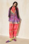 Buy_Swatti Kapoor_Purple Silk, Cotton Beads Sam Handwoven Kurta And Checkered Pant Set _at_Aza_Fashions