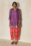 Buy_Swatti Kapoor_Purple Silk, Cotton Beads Sam Handwoven Kurta And Checkered Pant Set _Online_at_Aza_Fashions