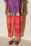 Shop_Swatti Kapoor_Purple Silk, Cotton Beads Sam Handwoven Kurta And Checkered Pant Set _Online_at_Aza_Fashions