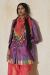 Buy_Swatti Kapoor_Purple Silk, Cotton Beads Sam Handwoven Kurta And Checkered Pant Set 