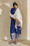Buy_Swatti Kapoor_Blue Cotton, Silk Embroidery, Beads, Piping, Nancy Handwoven Kurta Pant Set _at_Aza_Fashions