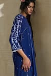 Shop_Swatti Kapoor_Blue Cotton, Silk Embroidery, Beads, Piping, Nancy Handwoven Kurta Pant Set _Online_at_Aza_Fashions
