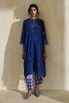 Swatti Kapoor_Blue Cotton, Silk Embroidery, Beads, Piping, Nancy Handwoven Kurta Pant Set _at_Aza_Fashions