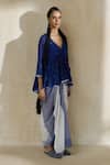 Buy_Swatti Kapoor_Blue Handloom Cotton Beads V-neck Kate Gathered Top 