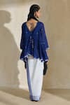 Swatti Kapoor_Blue Handloom Cotton Beads, Tassels V-neck Kate Top And Draped Skirt Set _Online_at_Aza_Fashions
