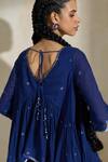 Swatti Kapoor_Blue Handloom Cotton Beads, Tassels V-neck Kate Top And Draped Skirt Set _Online