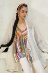 Swatti Kapoor_Off White Silk, Cotton Embroidery, Tassels Round Romy Sheer Overlay And Pant Set _Online