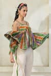 Swatti Kapoor_Multi Color Cotton Tassels, Pom-poms V-neck Gigi Checkered Top _at_Aza_Fashions