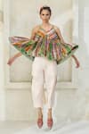 Buy_Swatti Kapoor_Multi Color Cotton Tassels, Pom-poms V-neck Gigi Checkered Top Pant Set _at_Aza_Fashions