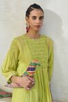 Swatti Kapoor_Green Chanderi, Cotton Beads, Tassels Round Neck Ollie Pintuck Kurta With Slip _Online_at_Aza_Fashions