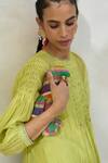 Buy_Swatti Kapoor_Green Chanderi, Cotton Beads, Tassels Round Neck Ollie Pintuck Kurta With Slip _Online_at_Aza_Fashions