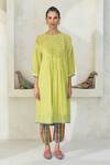 Buy_Swatti Kapoor_Green Chanderi, Cotton Beads, Tassels Round Neck Ollie Pintuck Kurta With Slip _at_Aza_Fashions