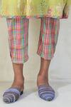 Buy_Swatti Kapoor_Pink Handloom Cotton Embroidery Dove Checkered Pant _Online_at_Aza_Fashions