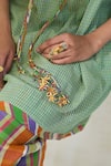 Swatti Kapoor_Green Handloom Cotton Beads, Tassels V-neck Mili Checkered Tunic _at_Aza_Fashions