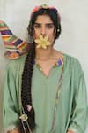 Buy_Swatti Kapoor_Green Handloom Cotton Beads, Tassels V-neck Mili Checkered Tunic 