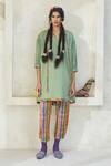 Buy_Swatti Kapoor_Green Cotton Embroidery, Beads, Tassels V-neck Mili Checkered Kurta Pant Set _at_Aza_Fashions