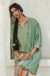 Buy_Swatti Kapoor_Green Cotton Embroidery, Beads, Tassels V-neck Mili Checkered Kurta Pant Set _Online_at_Aza_Fashions