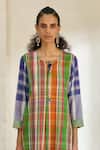 Shop_Swatti Kapoor_Multi Color Cotton Patchwork Round Neck Kim Checkered Kurta _Online_at_Aza_Fashions
