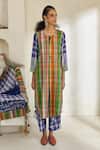 Buy_Swatti Kapoor_Multi Color Cotton Patchwork Round Neck Kim Checkered Kurta _at_Aza_Fashions