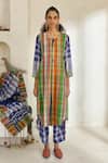 Swatti Kapoor_Multi Color Cotton Patchwork Round Neck Kim Checkered Kurta _at_Aza_Fashions