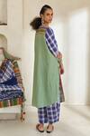 Shop_Swatti Kapoor_Multi Color Cotton Tassels Round Neck Kim Checkered Kurta Pant Set _at_Aza_Fashions