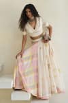 Buy_Swatti Kapoor_Pink Silk Organza, Chanderi, Cotton Beads Nile Handwoven Skirt _Online_at_Aza_Fashions