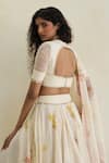 Swatti Kapoor_Off White Silk Organza, Chanderi, Cotton Tassels, Beads V-neck Zuri V Top _Online_at_Aza_Fashions
