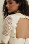 Buy_Swatti Kapoor_Off White Silk Organza, Chanderi, Cotton Tassels, Beads V-neck Zuri V Top _Online_at_Aza_Fashions