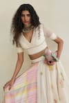 Shop_Swatti Kapoor_White Silk Organza, Chanderi Beads, Tassels, Pom-poms Zuri Printed Lehenga Set 