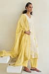 Swatti Kapoor_Yellow Chanderi Embroidery, Beads V-neck Lake Handwoven Kurta _at_Aza_Fashions