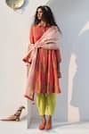 Buy_Swatti Kapoor_Coral Chanderi, Cotton Embroidery, Tassels Collared Sia Handwoven Kurta Pant Set _at_Aza_Fashions