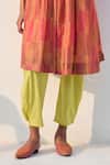 Swatti Kapoor_Coral Chanderi, Cotton Embroidery, Tassels Collared Sia Handwoven Kurta Pant Set _Online_at_Aza_Fashions