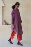 Swatti Kapoor_Multi Color Cotton, Chanderi, Silk Organza Beads, Nick Striped Kurta Pant Set _at_Aza_Fashions