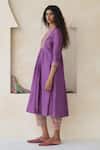 Swatti Kapoor_Purple Chanderi, Cotton Beads, Piping, Fringe Kathy Handwoven Kurta With Slip _Online_at_Aza_Fashions
