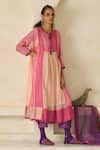 Buy_Swatti Kapoor_Pink Chanderi, Cotton Embroidery, Beads, Piping Mandarin Sky Handwoven Kurta _at_Aza_Fashions