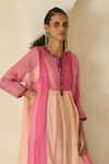 Buy_Swatti Kapoor_Pink Chanderi, Cotton Embroidery, Beads, Piping Mandarin Sky Handwoven Kurta _Online_at_Aza_Fashions