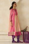 Swatti Kapoor_Pink Chanderi, Cotton, Kota Doria Embroidery, Sky Handwoven Colorblock Kurta Set _at_Aza_Fashions