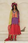 Swatti Kapoor_Purple Chanderi Beads V-neck Emily Handwoven Kurta _at_Aza_Fashions