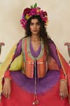 Buy_Swatti Kapoor_Multi Color Cotton, Chanderi Beads, Tassels, Sage Striped And Checkered Gilet _at_Aza_Fashions
