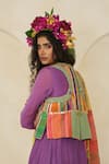 Buy_Swatti Kapoor_Multi Color Cotton, Chanderi Beads, Tassels, Sage Striped And Checkered Gilet 