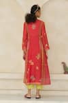Shop_Swatti Kapoor_Coral Chanderi, Cotton Beads V-neck Kiara Handwoven Kurta _at_Aza_Fashions