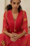 Buy_Swatti Kapoor_Coral Chanderi, Cotton Beads V-neck Kiara Handwoven Kurta _Online_at_Aza_Fashions