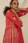 Shop_Swatti Kapoor_Coral Chanderi, Cotton Beads V-neck Kiara Handwoven Kurta _Online_at_Aza_Fashions